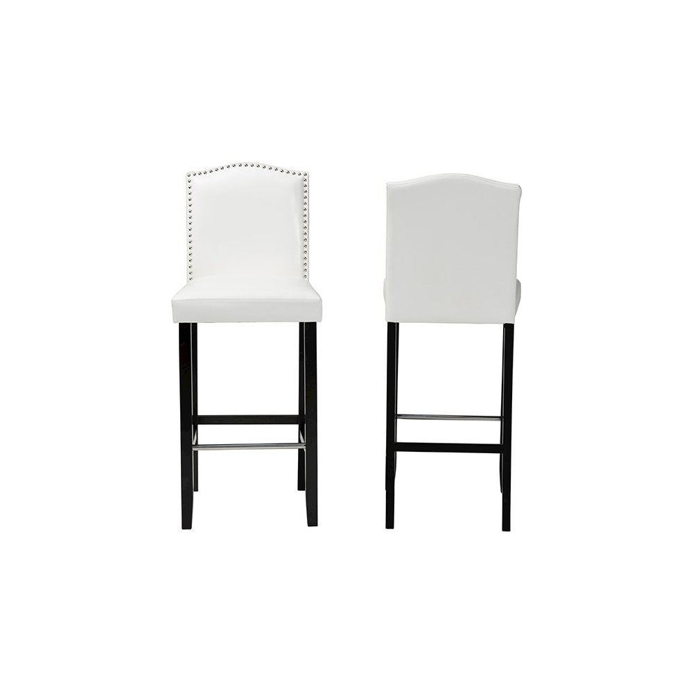 Baxton Studio Libra White Modern Bar Stool with Nail Head Trim (Set of 2)