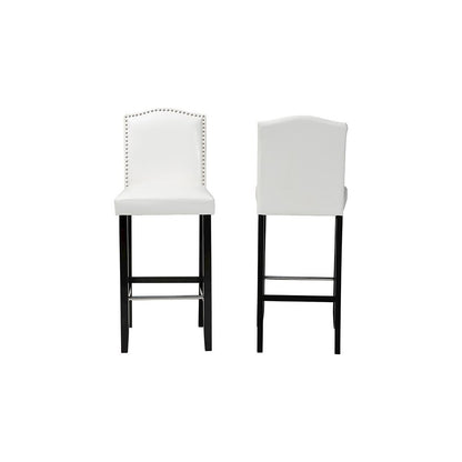 Baxton Studio Libra White Modern Bar Stool with Nail Head Trim (Set of 2)