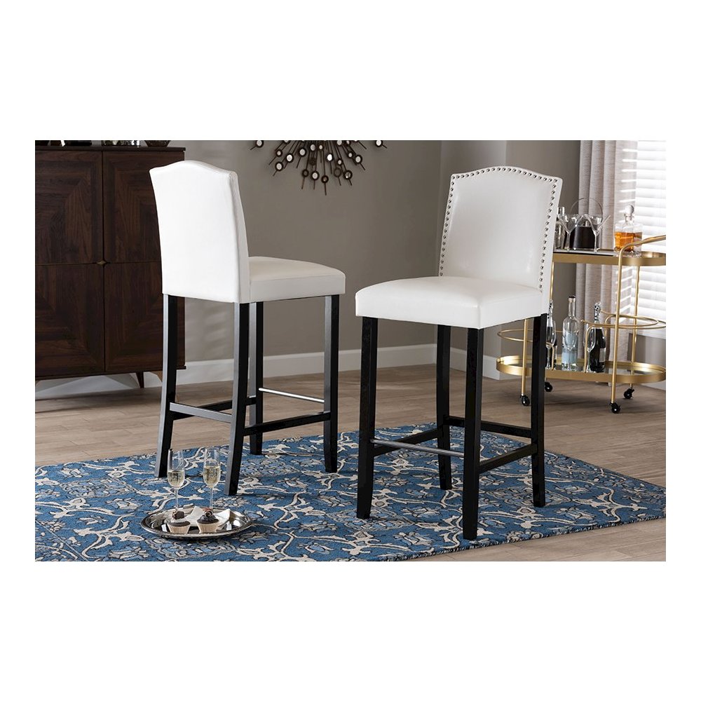 Baxton Studio Libra White Modern Bar Stool with Nail Head Trim (Set of 2)