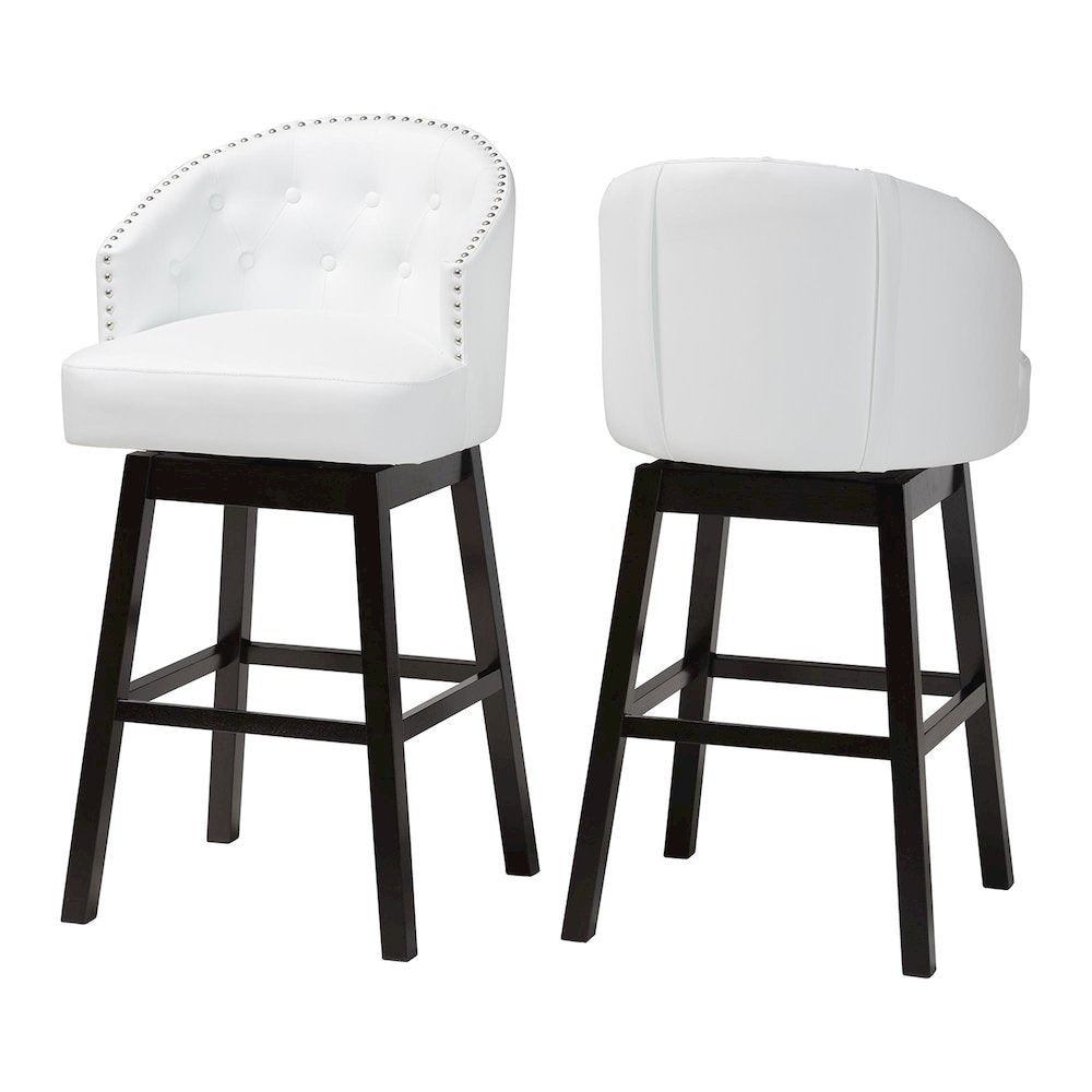 Leather Tufted 2-Piece Swivel Barstool Set with Nail heads Trim