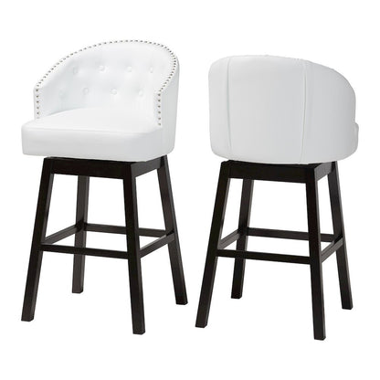 Leather Tufted 2-Piece Swivel Barstool Set with Nail heads Trim
