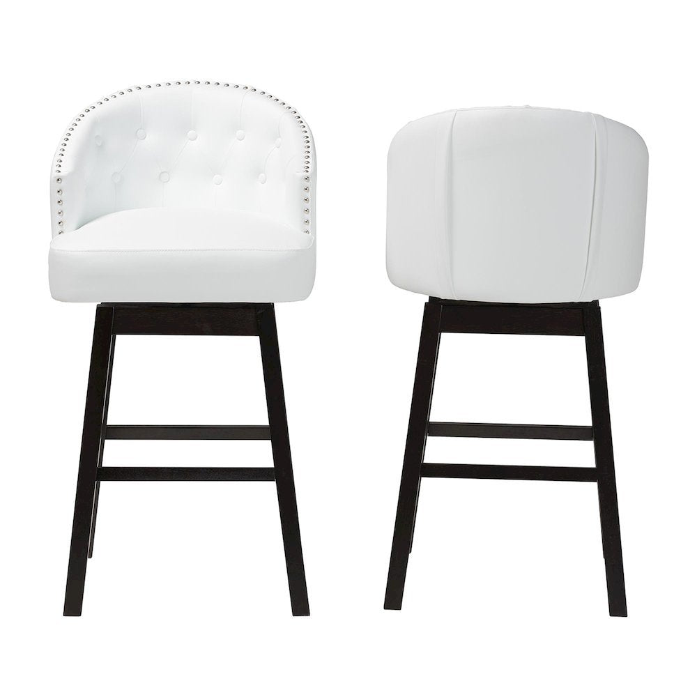 Leather Tufted 2-Piece Swivel Barstool Set with Nail heads Trim