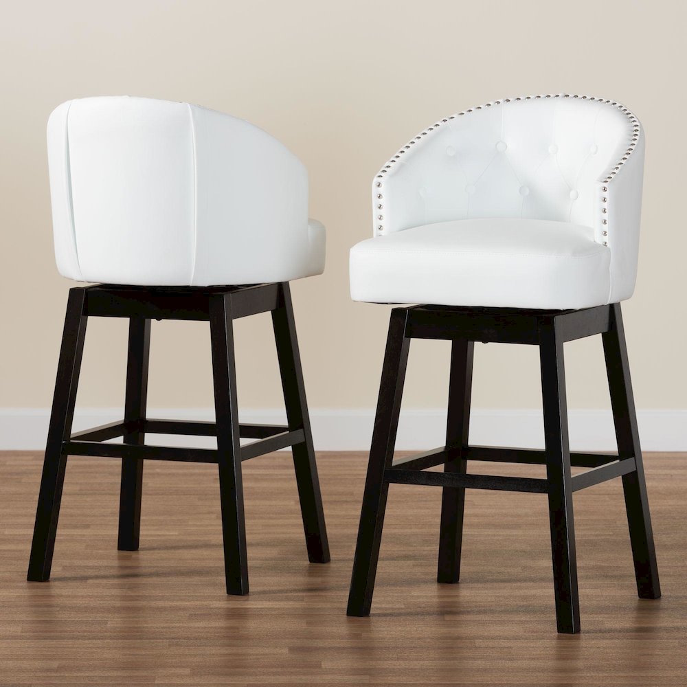 Leather Tufted 2-Piece Swivel Barstool Set with Nail heads Trim