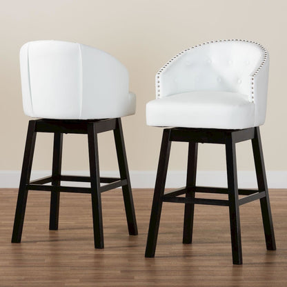 Leather Tufted 2-Piece Swivel Barstool Set with Nail heads Trim
