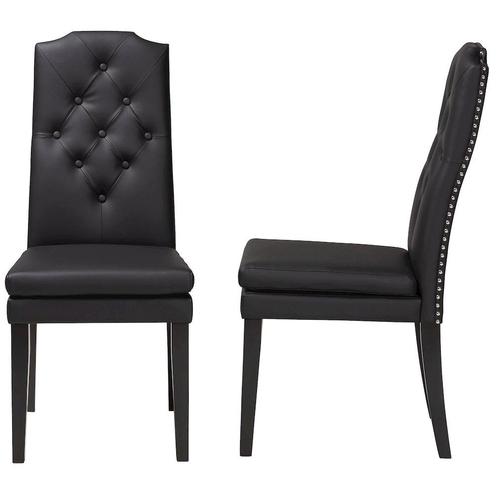 Leather Button-Tufted Nail heads Trim Dining Chair (Set of 2)