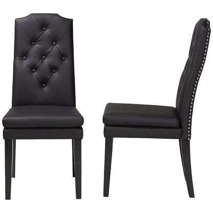Leather Button-Tufted Nail heads Trim Dining Chair (Set of 2)