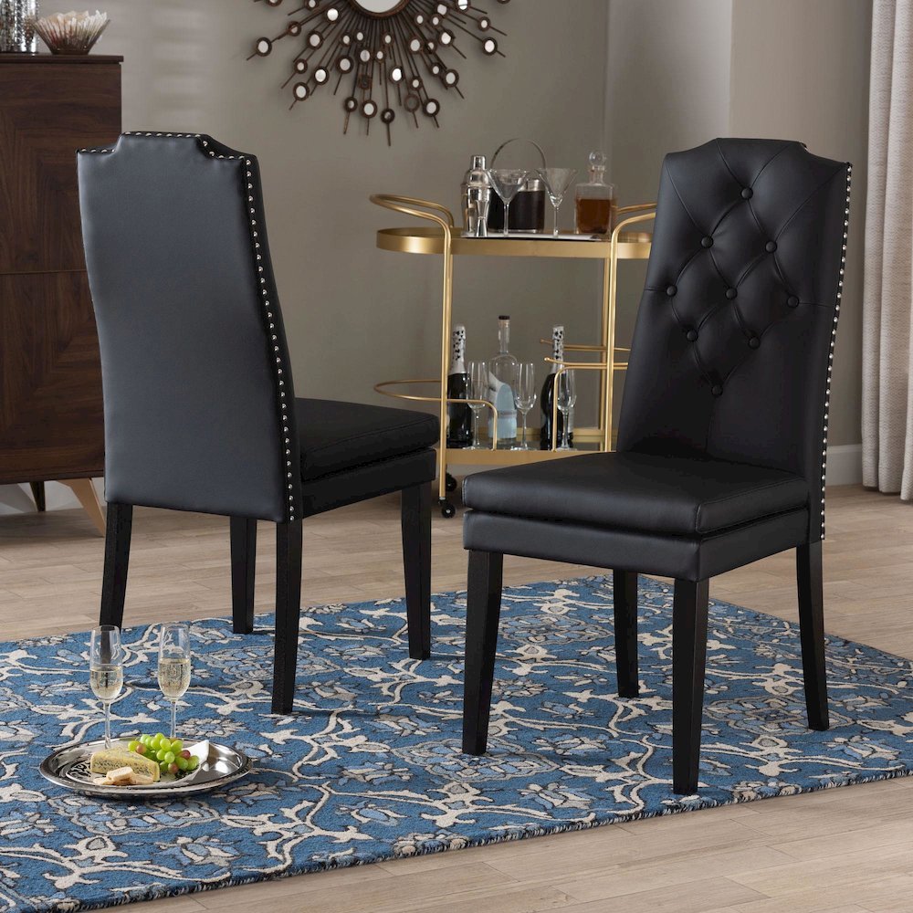 Leather Button-Tufted Nail heads Trim Dining Chair (Set of 2)