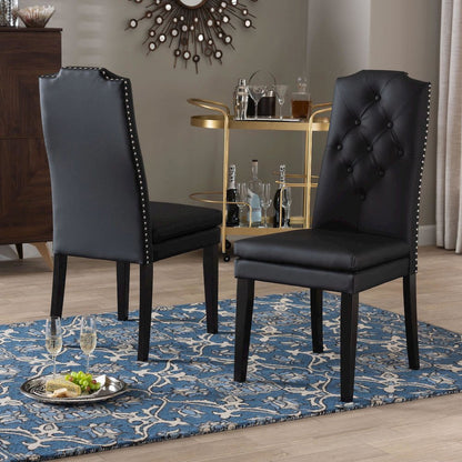 Leather Button-Tufted Nail heads Trim Dining Chair (Set of 2)