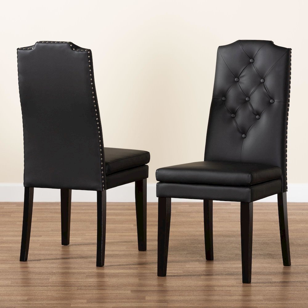 Leather Button-Tufted Nail heads Trim Dining Chair (Set of 2)