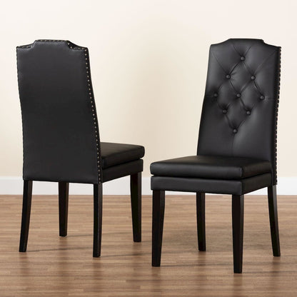 Leather Button-Tufted Nail heads Trim Dining Chair (Set of 2)