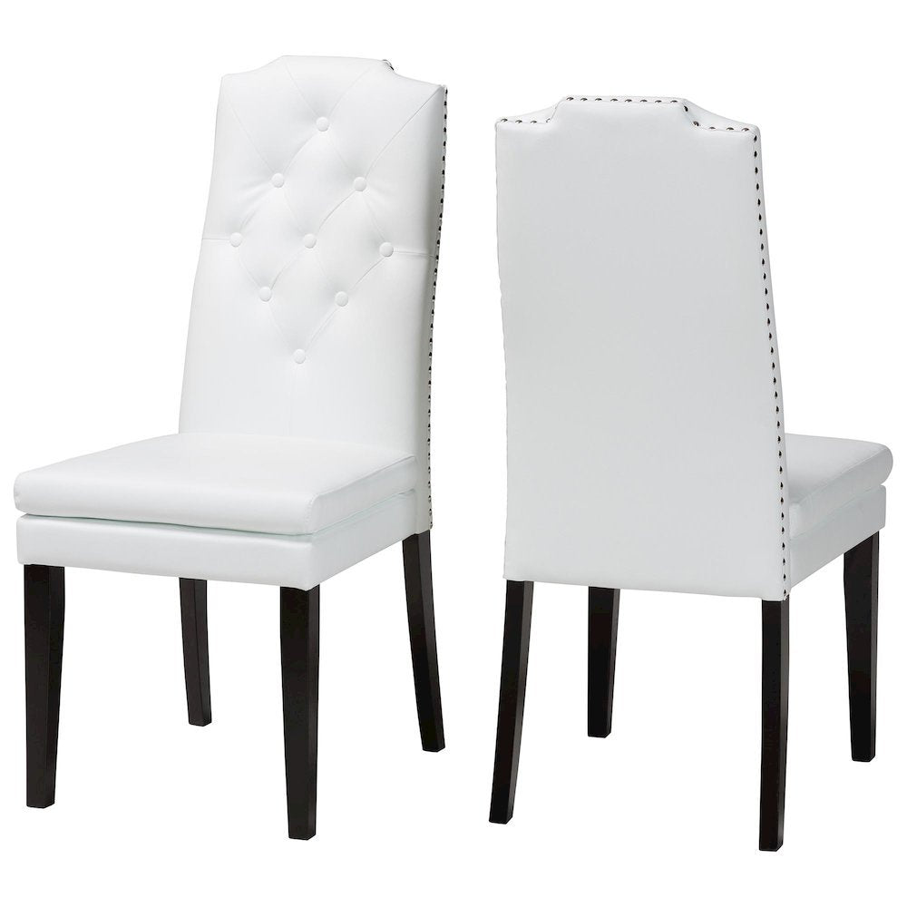 Leather Button-Tufted Nail heads Trim Dining Chair (Set of 2)