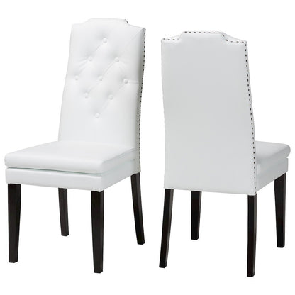 Leather Button-Tufted Nail heads Trim Dining Chair (Set of 2)