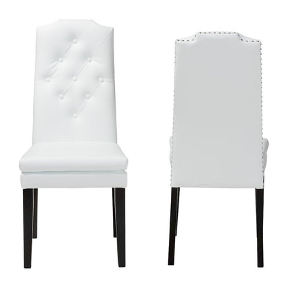 Leather Button-Tufted Nail heads Trim Dining Chair (Set of 2)