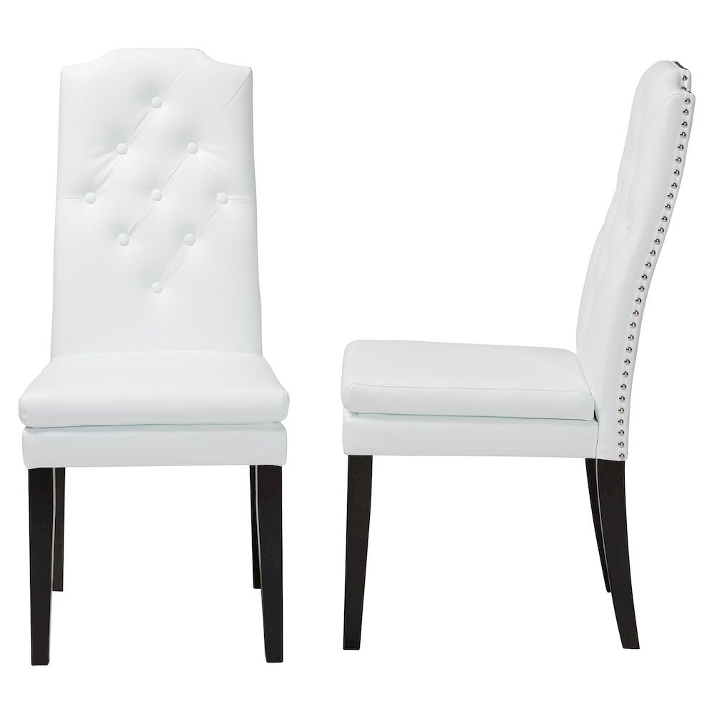 Leather Button-Tufted Nail heads Trim Dining Chair (Set of 2)