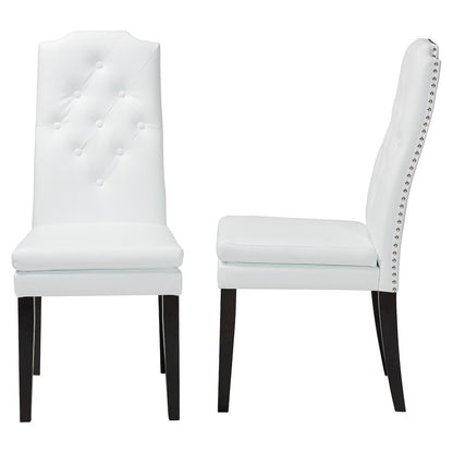 Leather Button-Tufted Nail heads Trim Dining Chair (Set of 2)