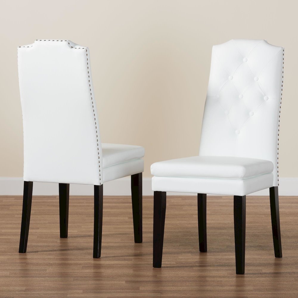 Leather Button-Tufted Nail heads Trim Dining Chair (Set of 2)
