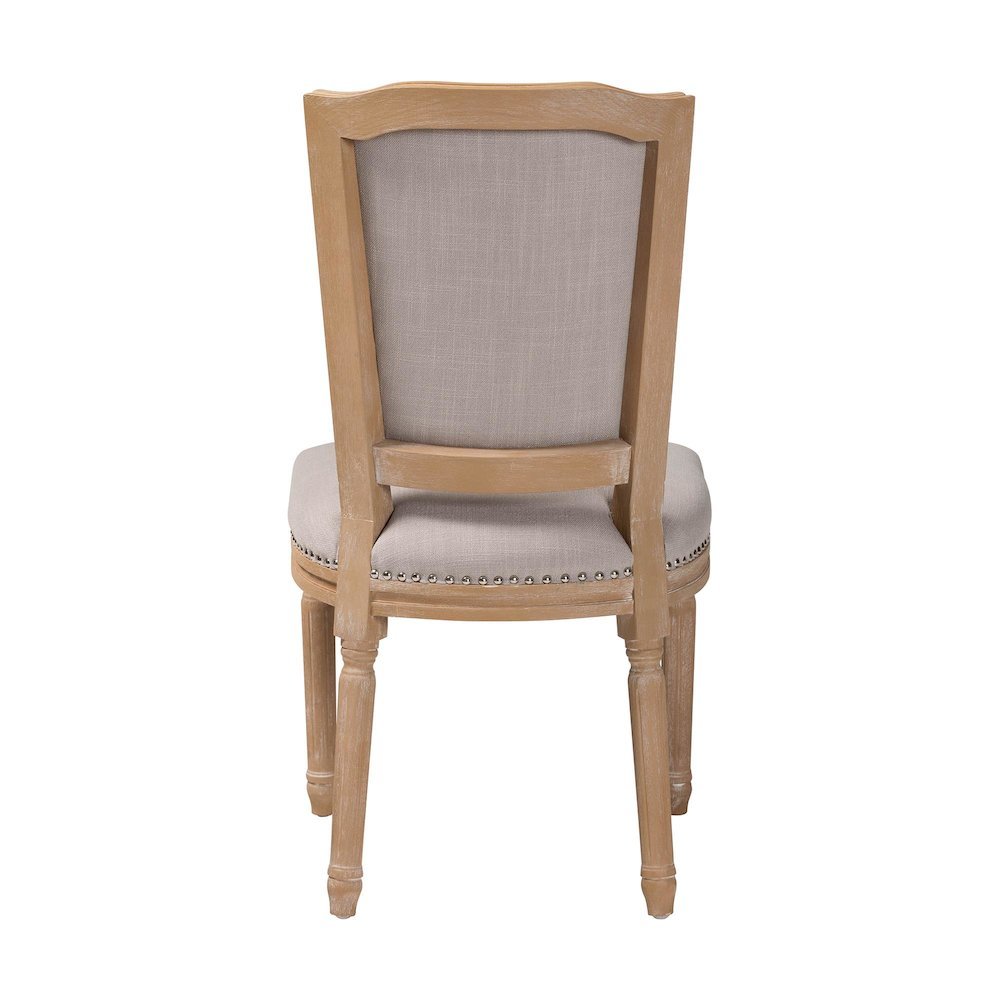 Cottage Weathered Oak Beige Fabric Button-tufted Upholstered Dining Chair