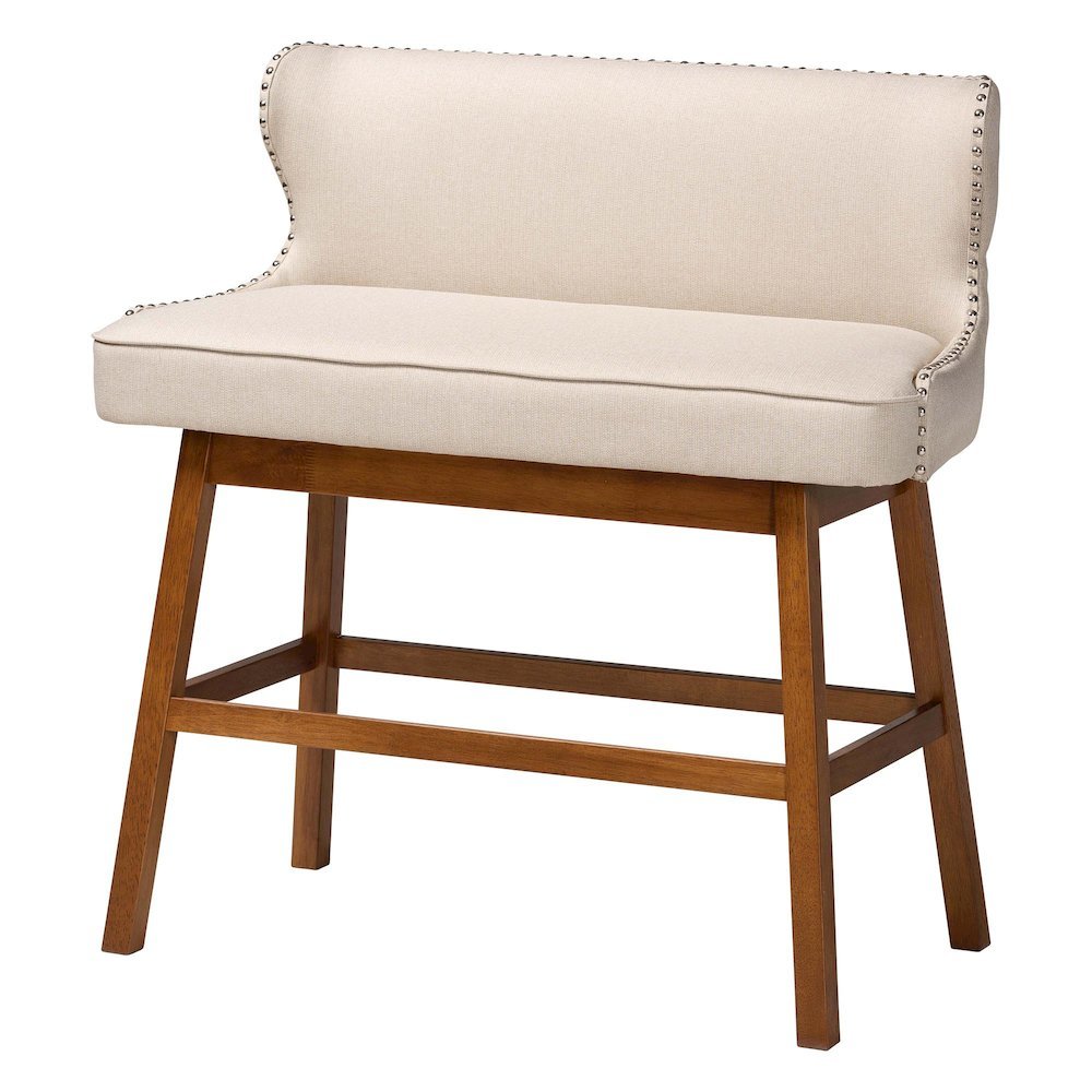 Light Beige Fabric Button-tufted Upholstered Bar Bench Banquette