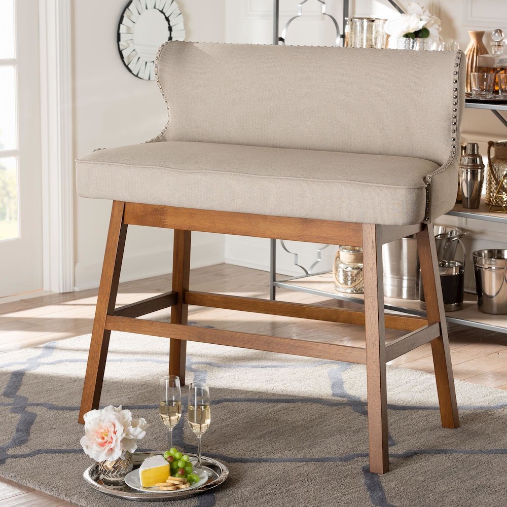 Light Beige Fabric Button-tufted Upholstered Bar Bench Banquette