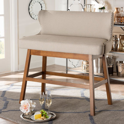 Light Beige Fabric Button-tufted Upholstered Bar Bench Banquette