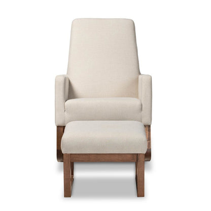 Light Beige Fabric Upholstered Rocking Chair and Ottoman Set