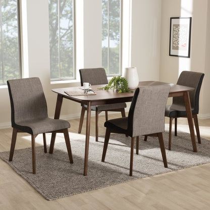 Kimberly Mid-Century Modern Beige and Brown Fabric 5-Piece Dining Set