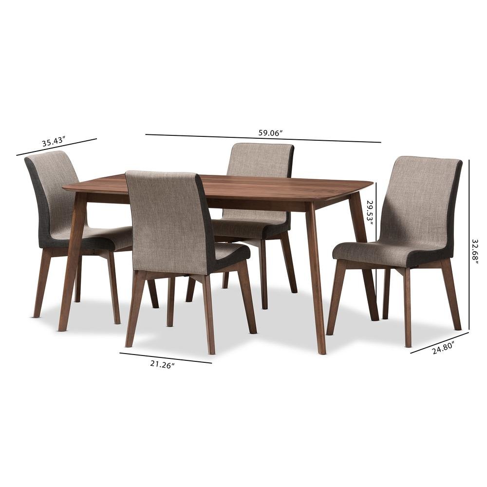 Kimberly Mid-Century Modern Beige and Brown Fabric 5-Piece Dining Set