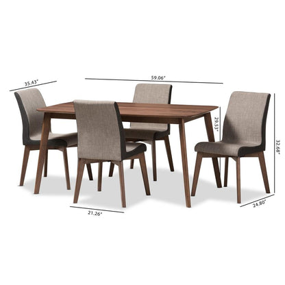 Kimberly Mid-Century Modern Beige and Brown Fabric 5-Piece Dining Set