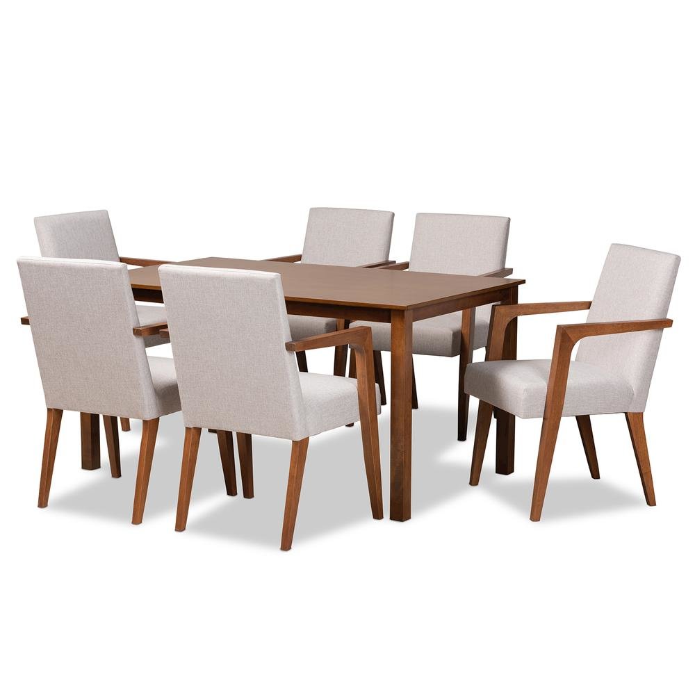 Walnut Brown Finished Wood 7-Piece Dining Set