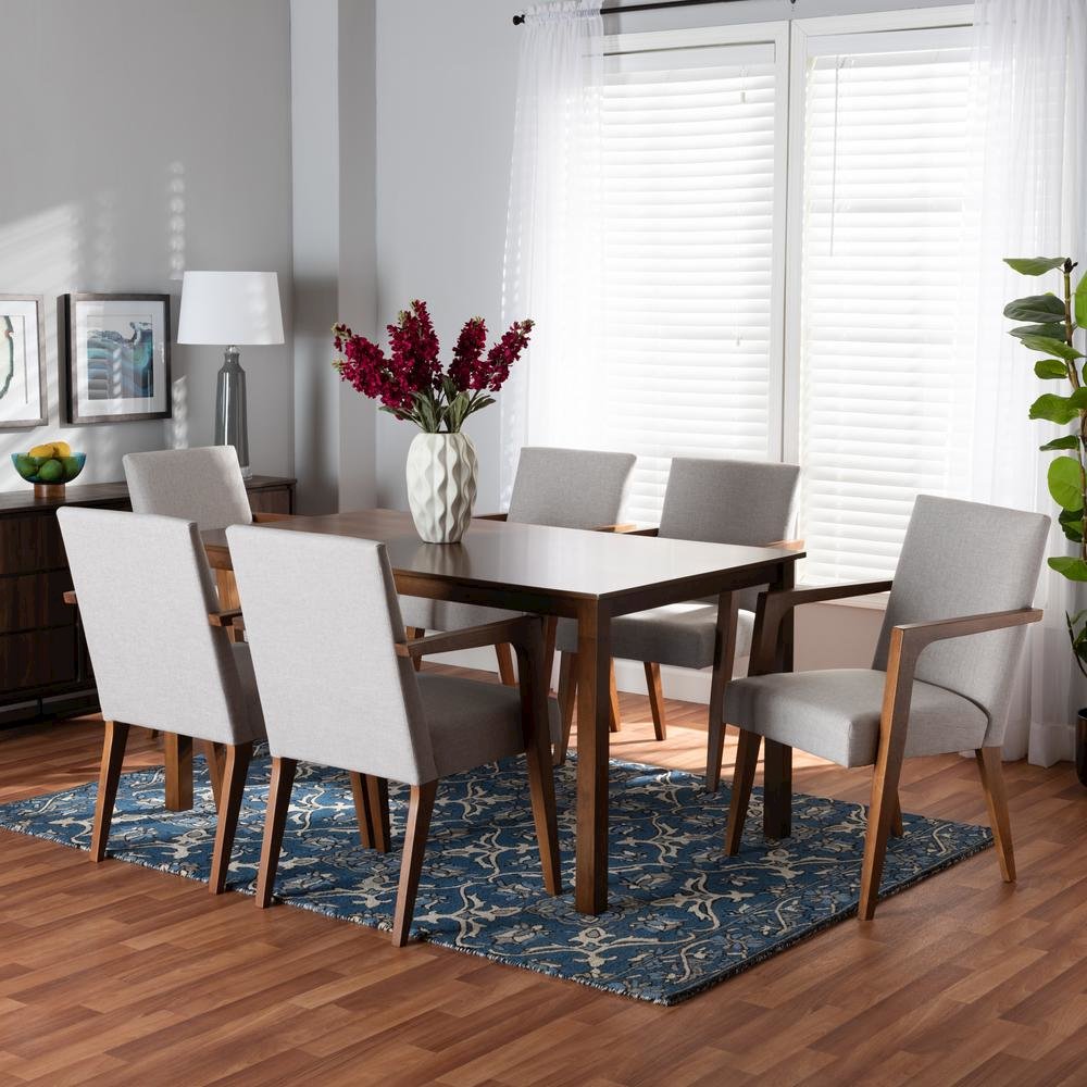 Walnut Brown Finished Wood 7-Piece Dining Set
