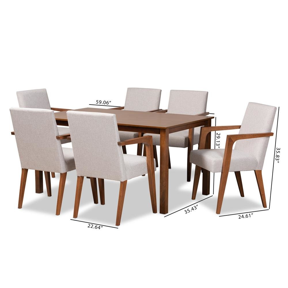 Walnut Brown Finished Wood 7-Piece Dining Set