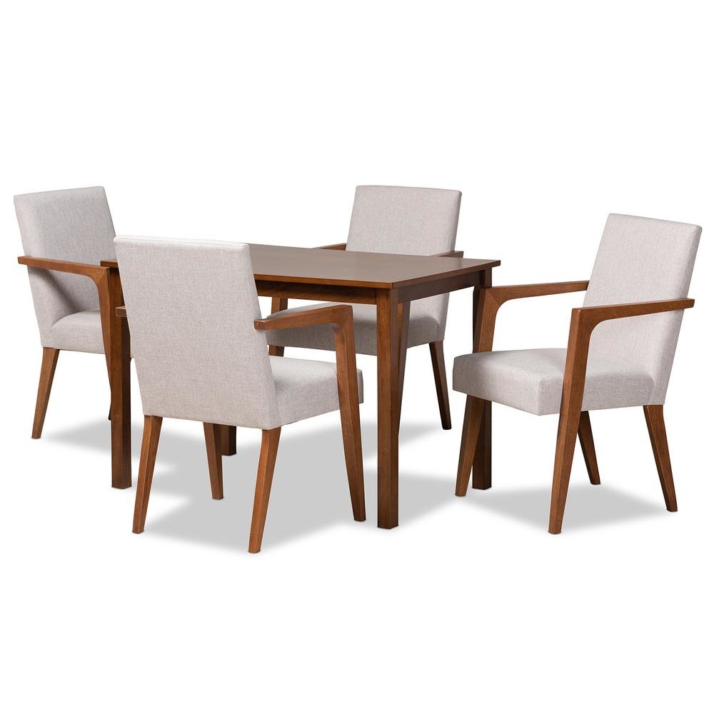 Walnut Brown Finished Wood 5-Piece Dining Set