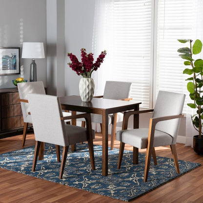 Walnut Brown Finished Wood 5-Piece Dining Set