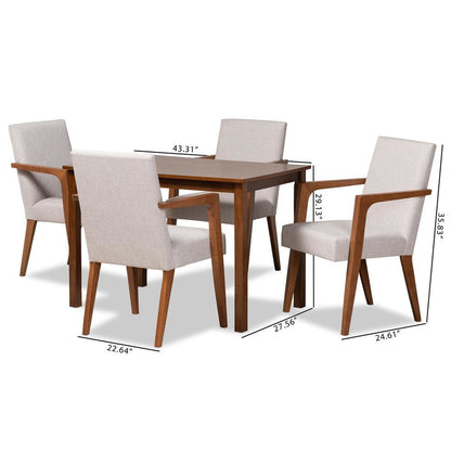Walnut Brown Finished Wood 5-Piece Dining Set