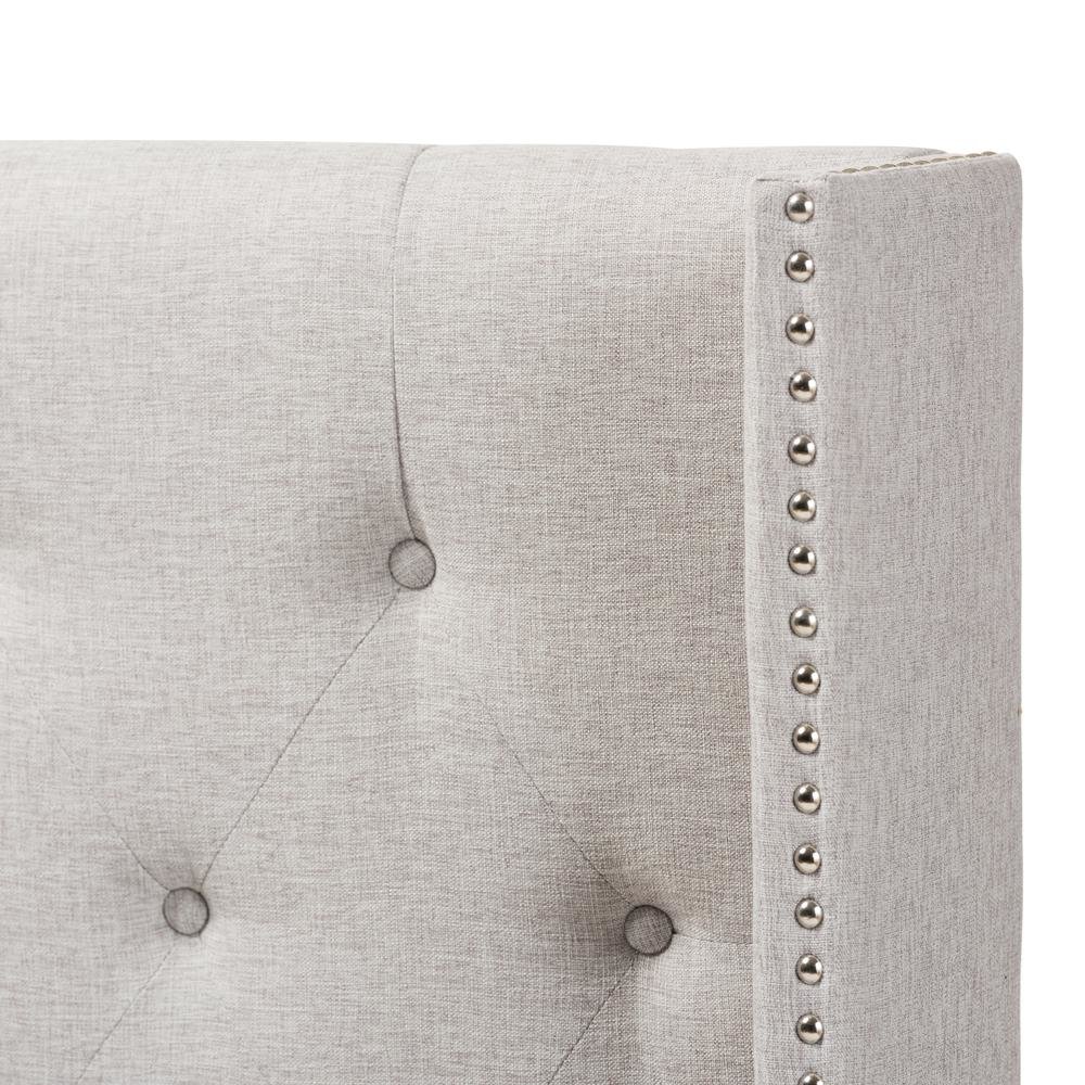 Greyish Beige Fabric Button-Tufted Nail head King Size Winged Headboard
