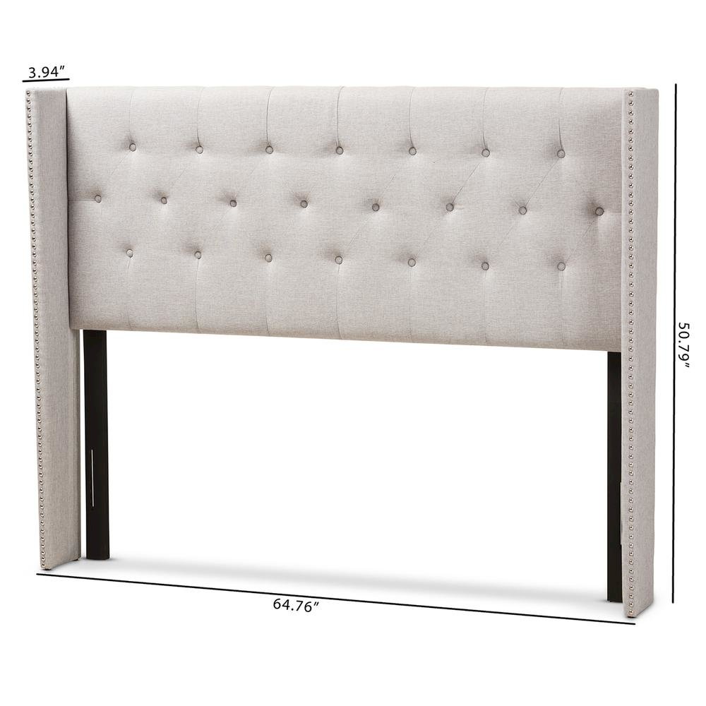 Greyish Beige Fabric Button-Tufted Nail head King Size Winged Headboard