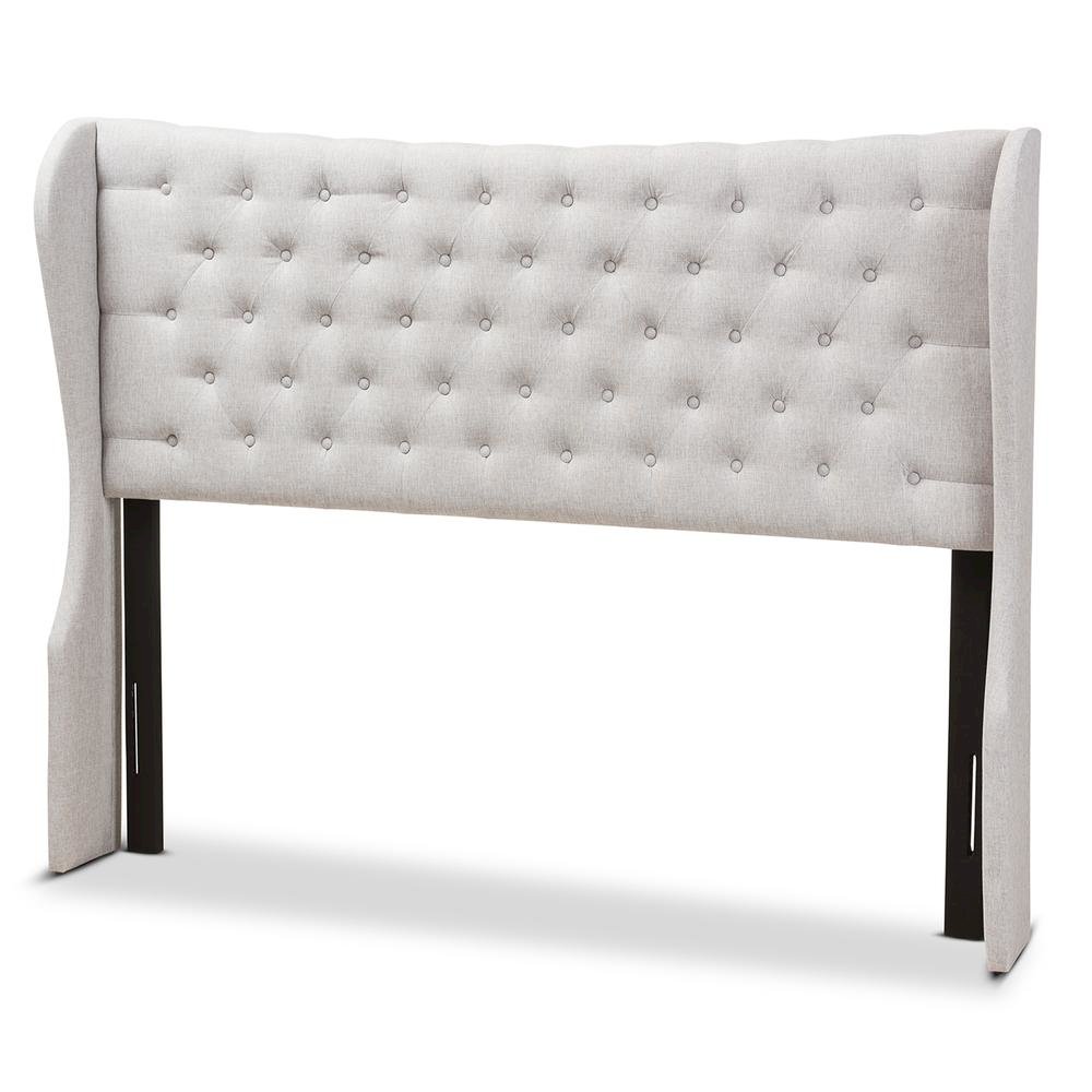 Greyish Beige Fabric Button-Tufted Queen Size Winged Headboard