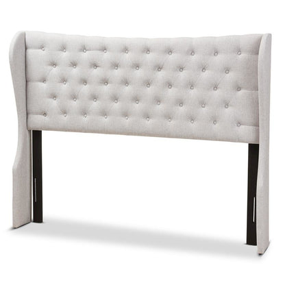 Greyish Beige Fabric Button-Tufted Queen Size Winged Headboard