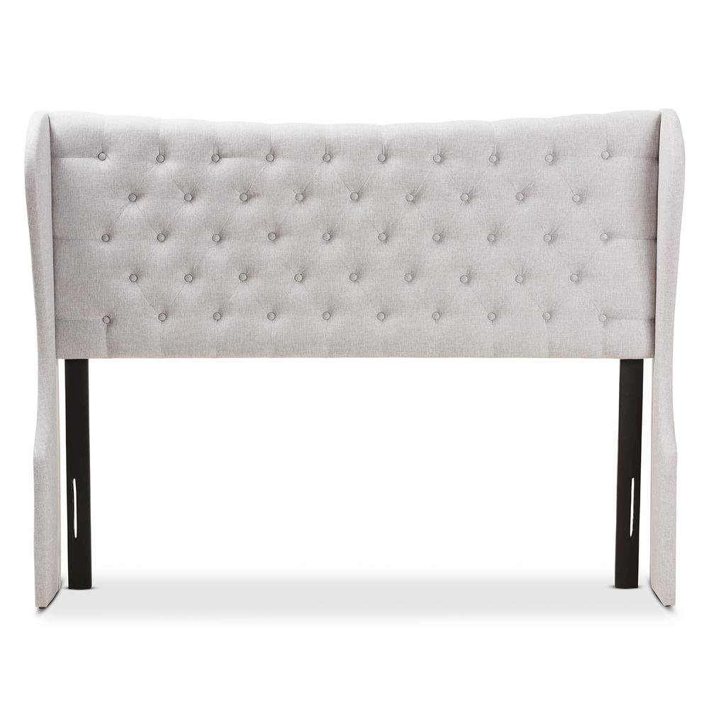 Greyish Beige Fabric Button-Tufted Queen Size Winged Headboard