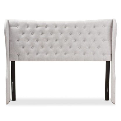 Greyish Beige Fabric Button-Tufted Queen Size Winged Headboard