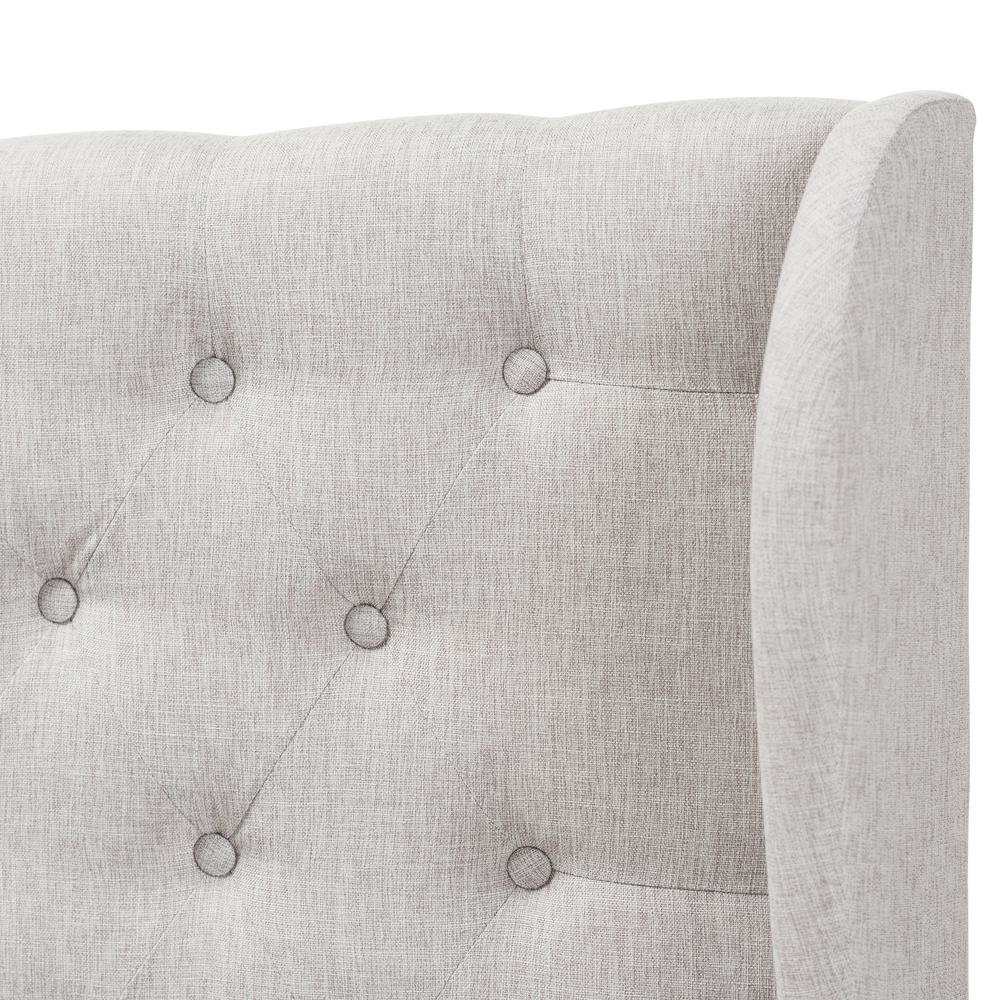 Greyish Beige Fabric Button-Tufted Queen Size Winged Headboard