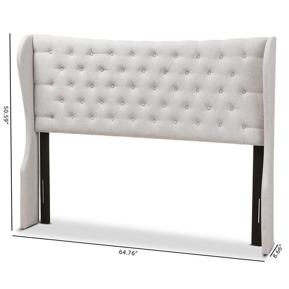 Greyish Beige Fabric Button-Tufted Queen Size Winged Headboard