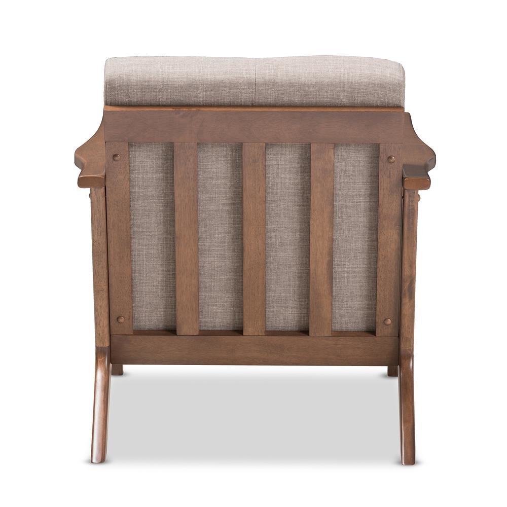 Bianca Mid-Century Modern Walnut Wood Light Grey Fabric Tufted Lounge Chair