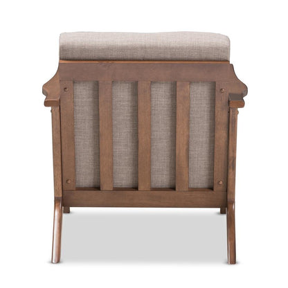 Bianca Mid-Century Modern Walnut Wood Light Grey Fabric Tufted Lounge Chair