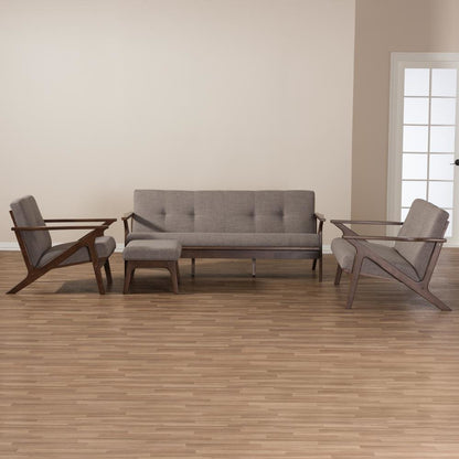 Walnut Wood Light Grey Fabric Tufted Livingroom Sofa Set