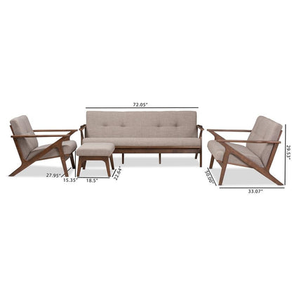 Walnut Wood Light Grey Fabric Tufted Livingroom Sofa Set