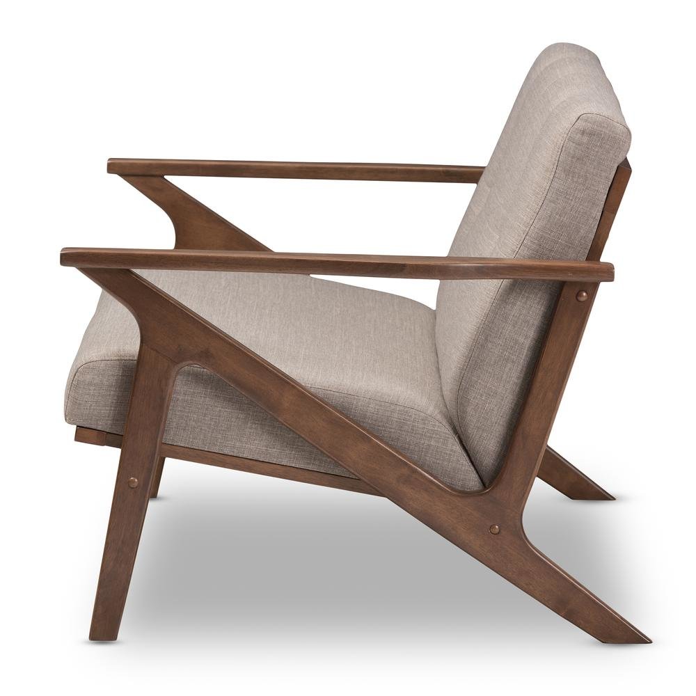 Bianca Mid-Century Modern Walnut Wood Light Grey Fabric Tufted 2-Seater Loveseat