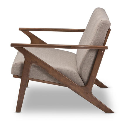 Bianca Mid-Century Modern Walnut Wood Light Grey Fabric Tufted 2-Seater Loveseat