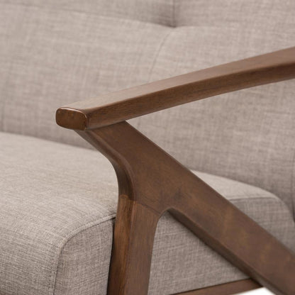 Bianca Mid-Century Modern Walnut Wood Light Grey Fabric Tufted 2-Seater Loveseat