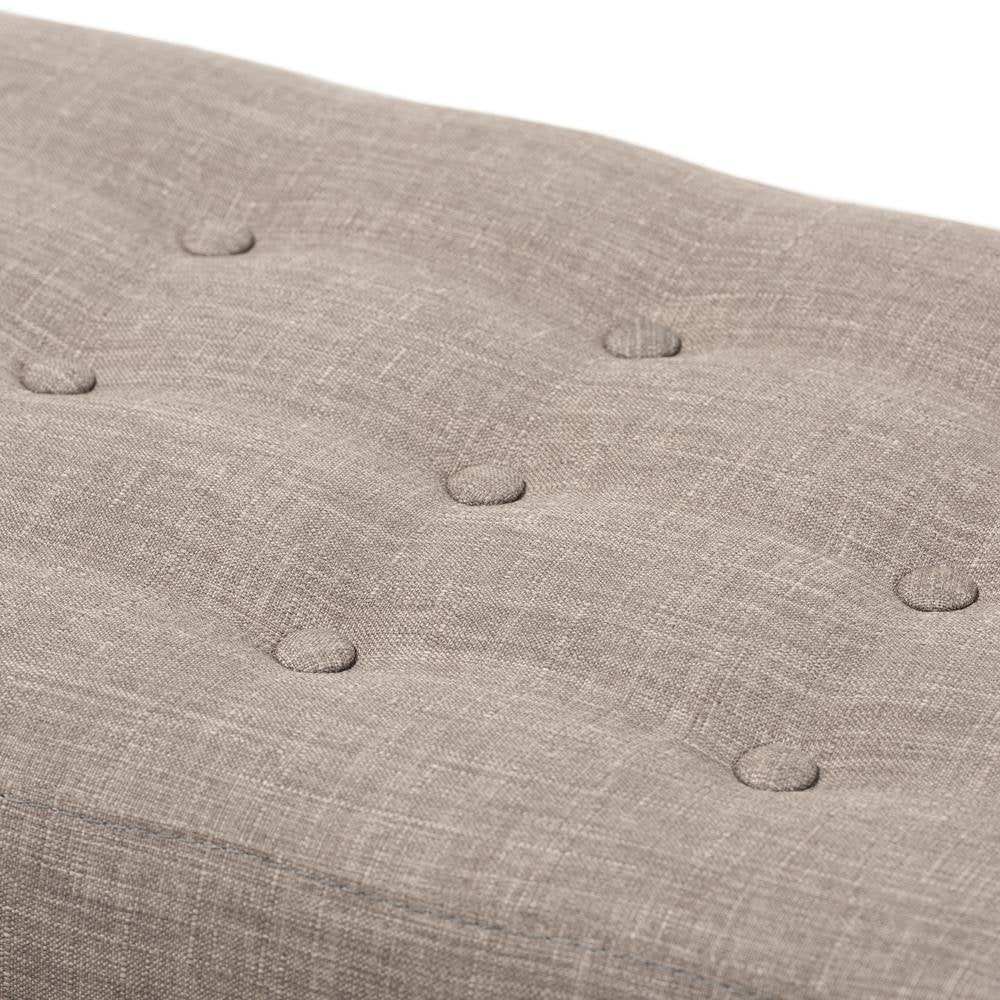 Elia Mid-Century Modern Walnut Wood Light Grey Fabric Button-Tufted Bench